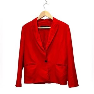 Zara red linen blazer‎ single button knotched collar twill Valentine’s Day